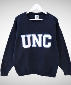 Vintage University North Carolina Spellout Logo Patches Sweatshirt Crewneck Pullover Jumper Streetwear Navy Baggy