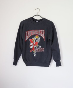 Vintage University Of Louisville Sweatshirt - Dusty Faded Black Raglan Graphic Sweatshirts - 80S College Sweatshirts