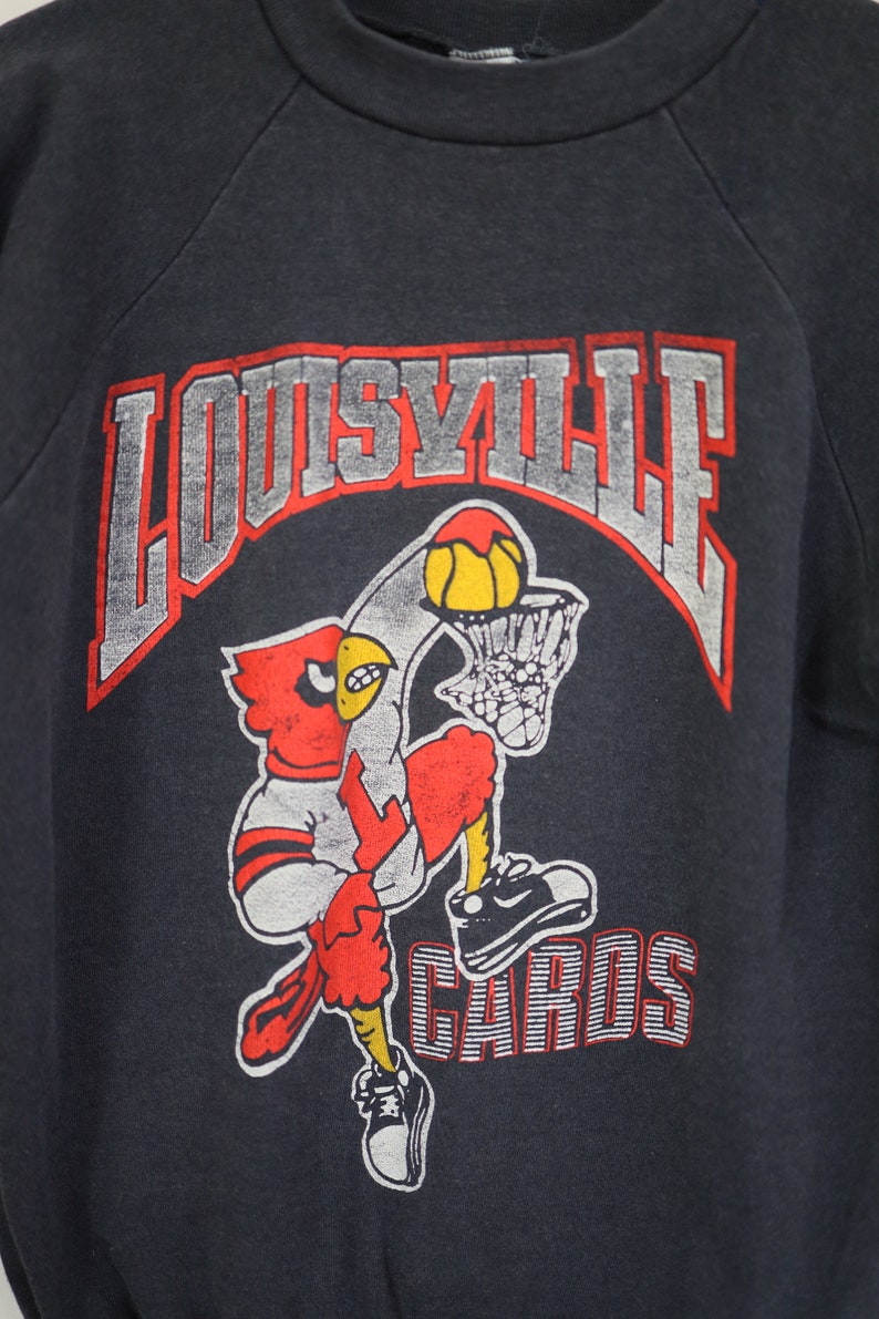 Vintage University Of Louisville Sweatshirt - Dusty Faded Black Raglan Graphic Sweatshirts - 80S College Sweatshirts - Image 2