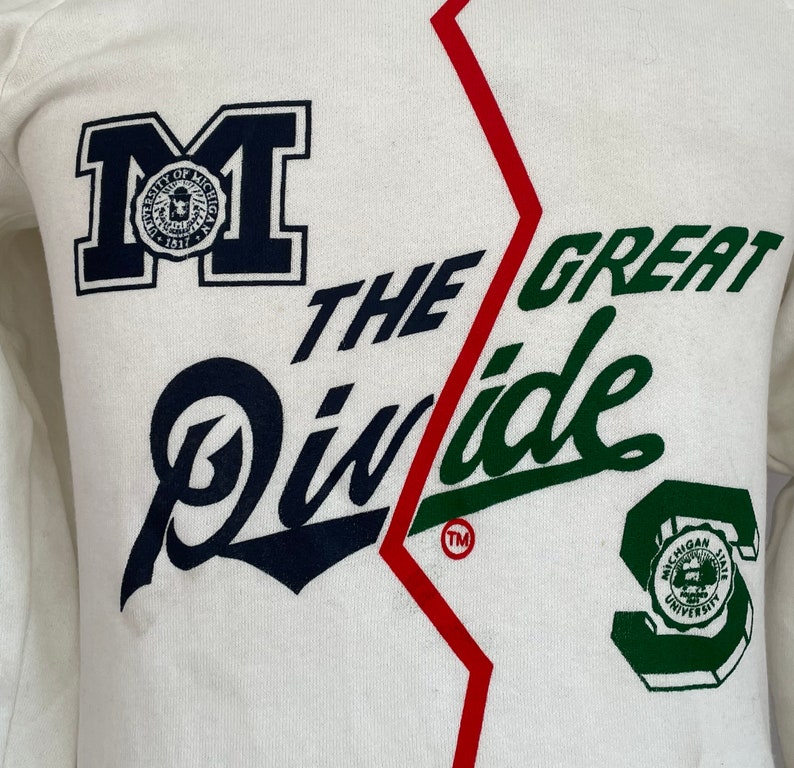 Vintage University Of Michigan And Michigan Stage the Great Divide Ncaa Sports 1980s Sweatshirt - Image 2