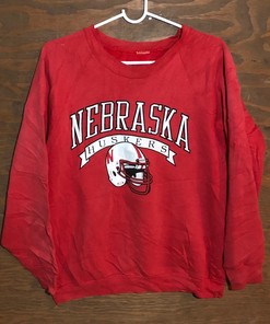 Vintage University Of Nebraska Cornhuskers Ncaa Football 1980S Red Crewneck Sweatshirt