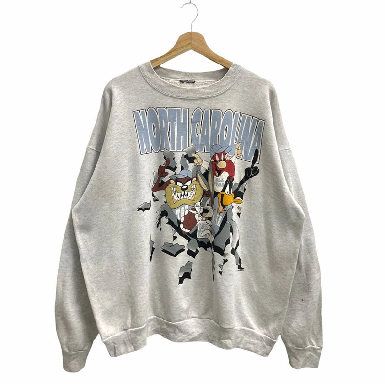 Vintage University Of North Carolina Luney Tunes Crewneck Sweatshirt, North Carolina Tar Heels Sweatshirt