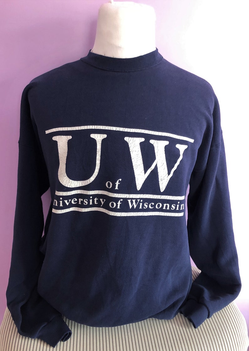 Vintage University Of Wisconsin Madison Blue 1980s Ncaa College Unisex Sweatshirt Hoodie Shirt