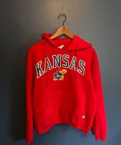 Vintage Y2K Kansas Jayhawks Russell Athletic Ku University Hoodie Sweatshirt