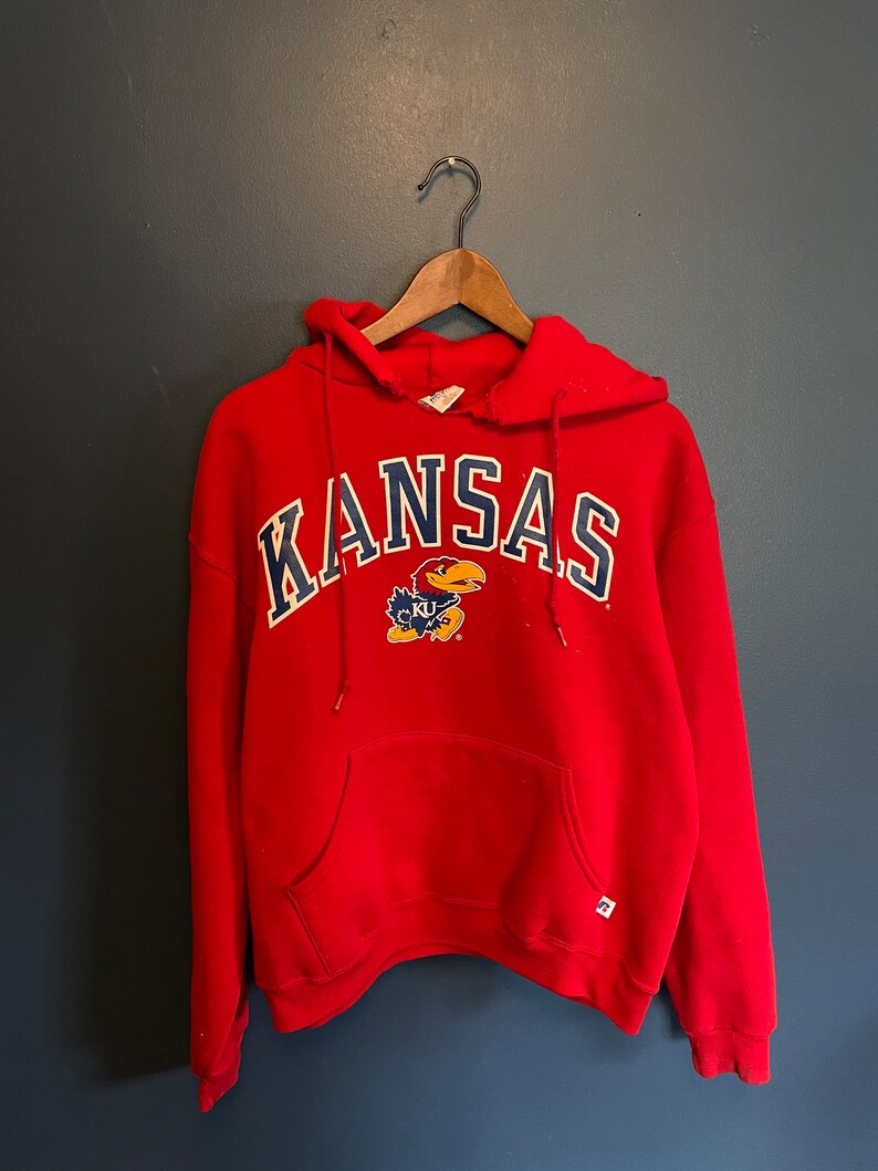 Vintage Y2K Kansas Jayhawks Russell Athletic Ku University Hoodie Sweatshirt