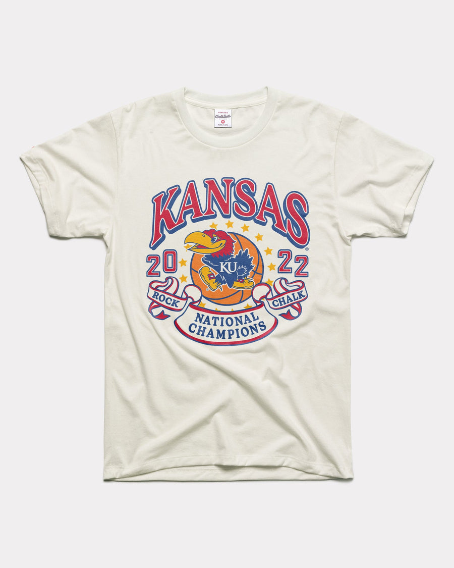 White 2022 Ku National Champions Tee Gifts For Fans, Kansas Basketball Shirts