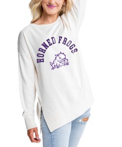 Women'S Gameday Couture Cream Tcu Horned Frogs Side Split Pullover Top, University Football Fan Shirt, Tcu Student Gifts