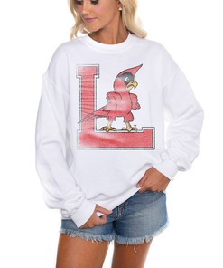 Women'S Gameday Couture White Louisville Cardinals Run It Back Perfect Crewneck Pullover Sweatshirt