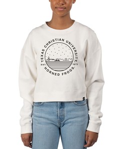 Women'S White Tcu Horned Frogs Fleece Crop Pullover Sweatshirt, University Football Fan Shirt, Tcu Student Gifts