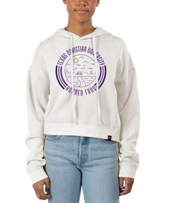 Women'S White Tcu Horned Frogs Pigment Dyed Fleece Crop Hoodie, University Football Fan Shirt, Tcu Student Gifts
