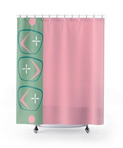 1950's Atomic Retro Boomerang Mid Century Modern Shower Curtain with Pink and Mint Green Flair