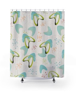 1950s Teal Mid Century Modern Shower Curtain | Retro Bathroom Decor | Guest Bathroom Decor