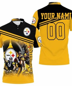 2020 NFL Season Yellow Polo Shirt with American Flag and Great Players Tribute for Pittsburgh Steelers Fans