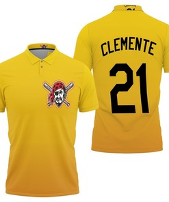 2020 Yellow Polo Shirt for Pittsburgh Pirates Fans: Roberto Clemente #21 Great Player Tribute