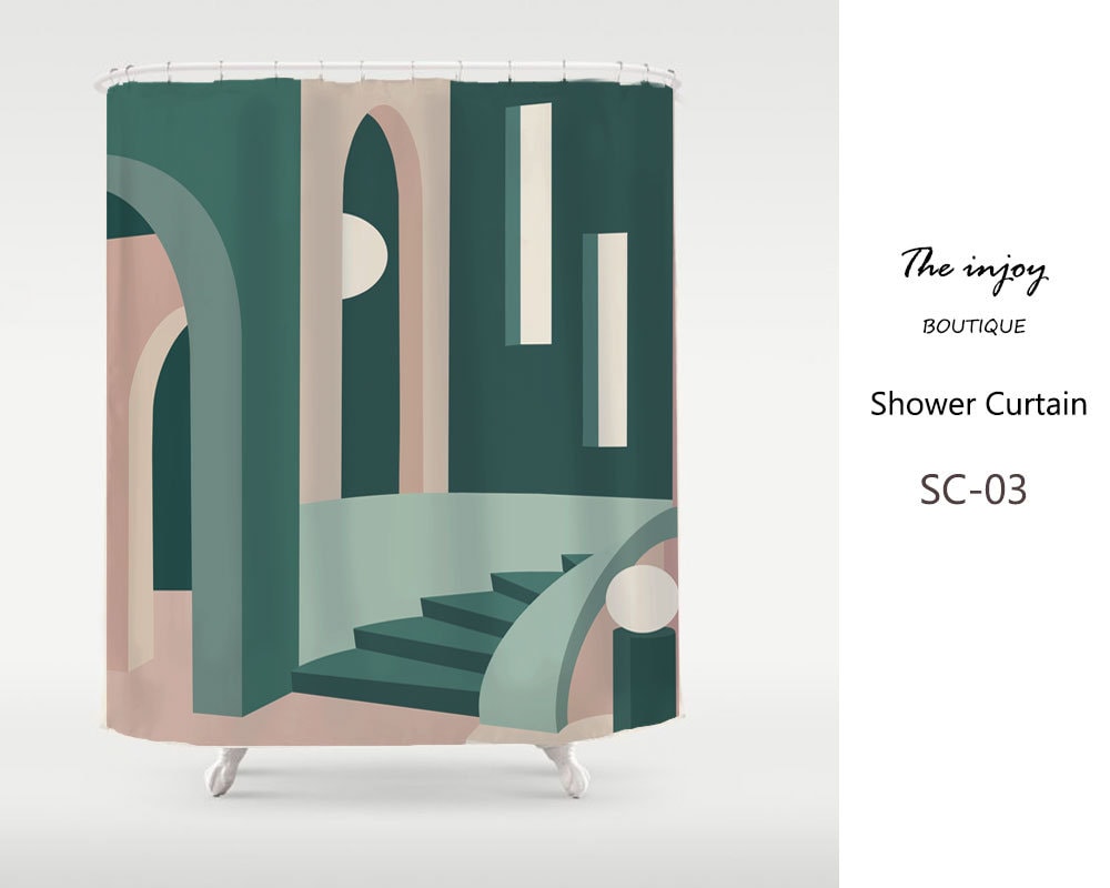 3D Abstract Shower Curtain, Modern Fabric with Hooks, Quick-Drying Bathroom Decor, Custom Sizes Available