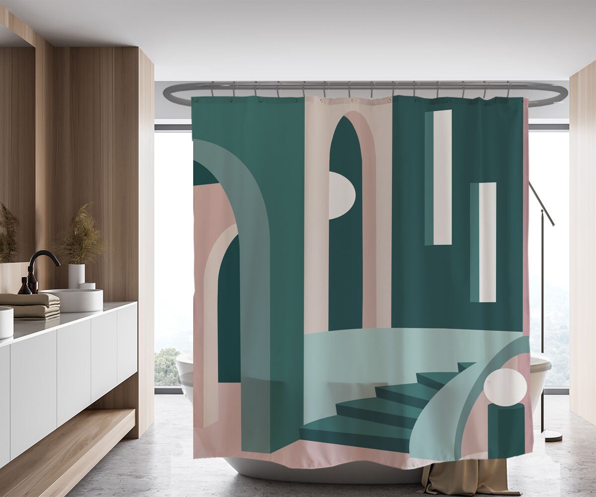 3D Abstract Shower Curtain, Modern Fabric with Hooks, Quick-Drying Bathroom Decor, Custom Sizes Available - Image 2