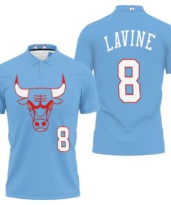 3D All Over Print Polo Shirt featuring Art Chicago Bulls Zach Lavine 8 2020 City Edition Blue Jersey design.
