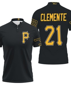 3D All Over Print Polo Shirt for Pittsburgh Pirates Fans: Roberto Clemente #21 in Black, Jersey-Inspired Style