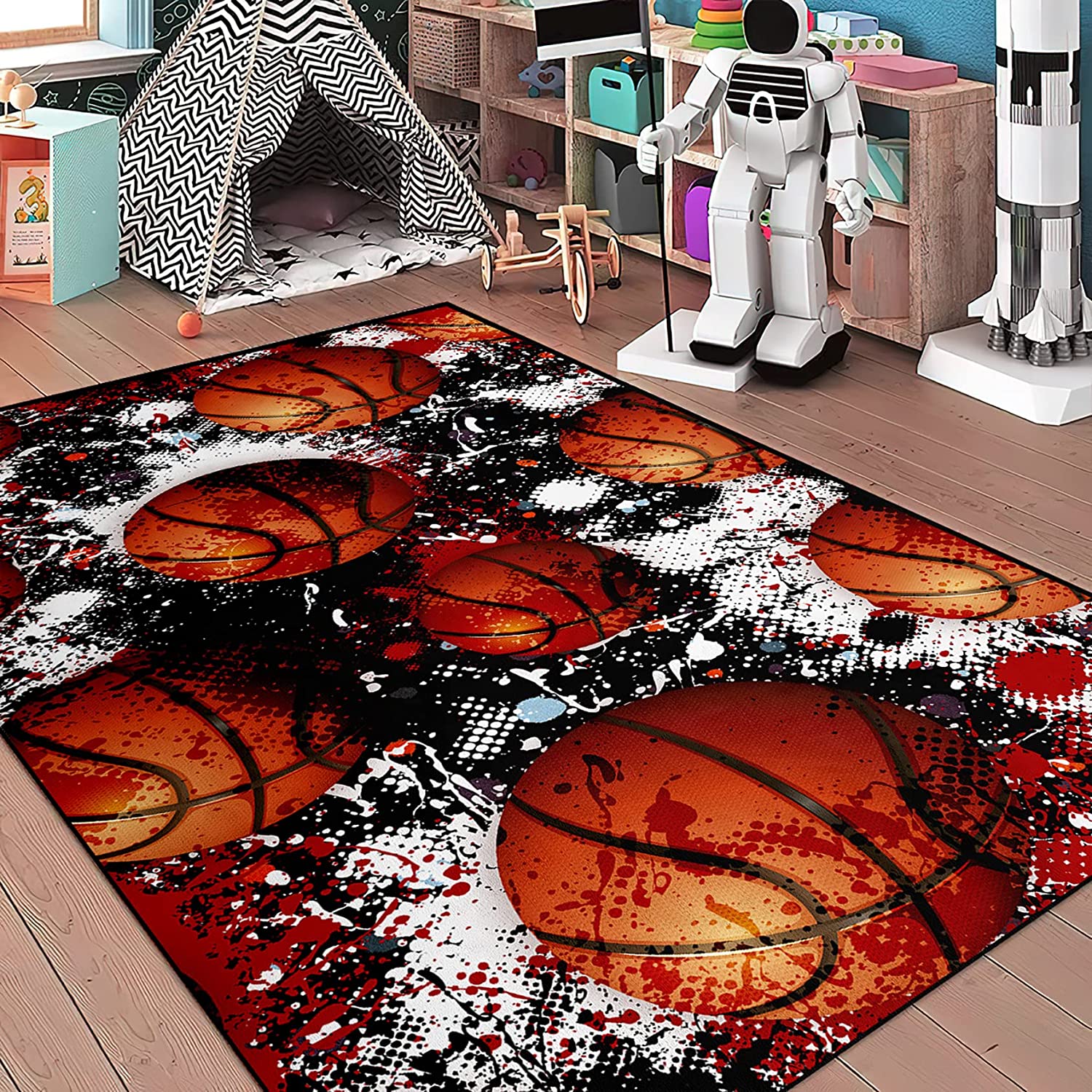 3D Basketball Print Court Sport Area Rug for Boys Bedroom - Cool Basketball Room Decor with Customizable Text - Image 2