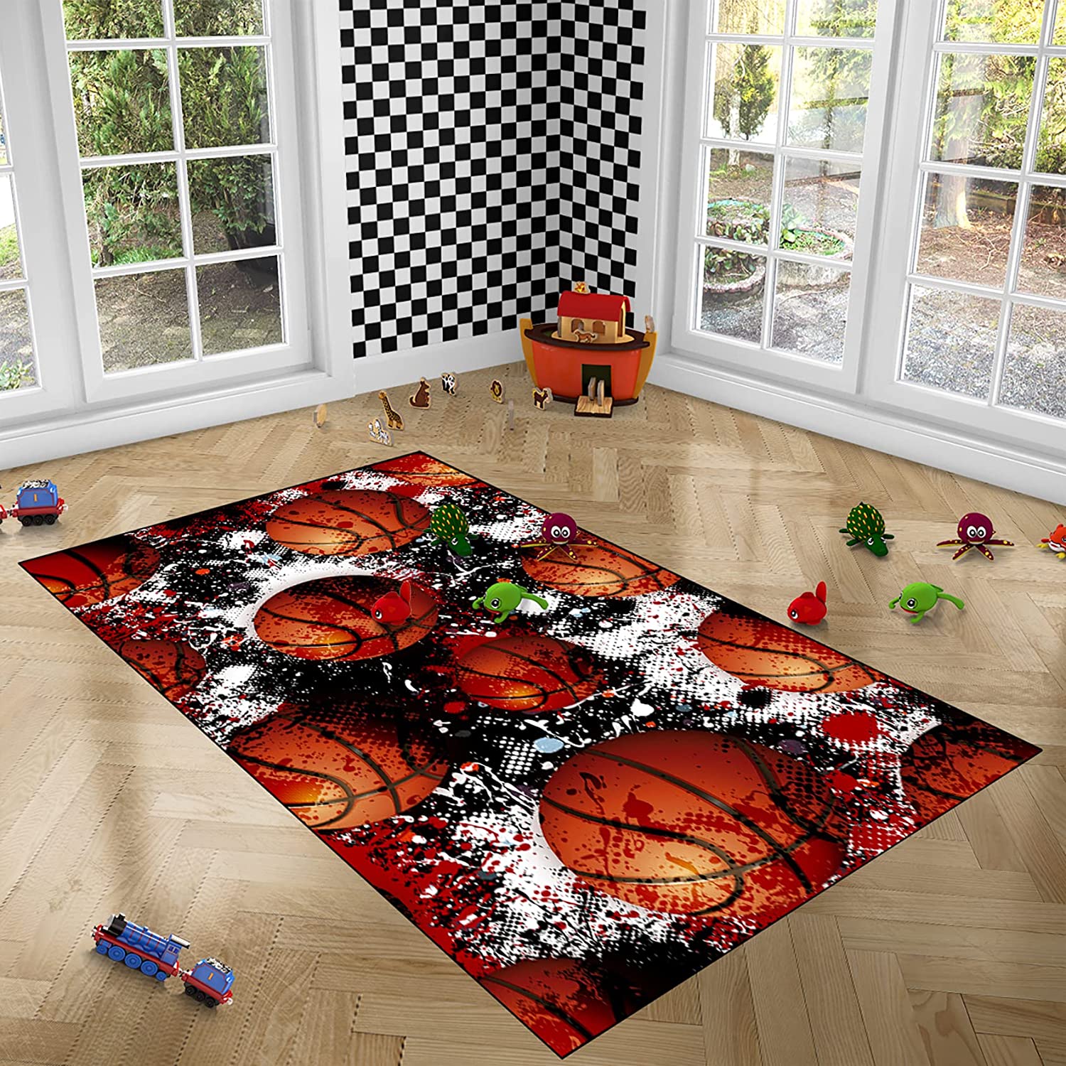 3D Basketball Print Court Sport Area Rug for Boys Bedroom - Cool Basketball Room Decor with Customizable Text - Image 3