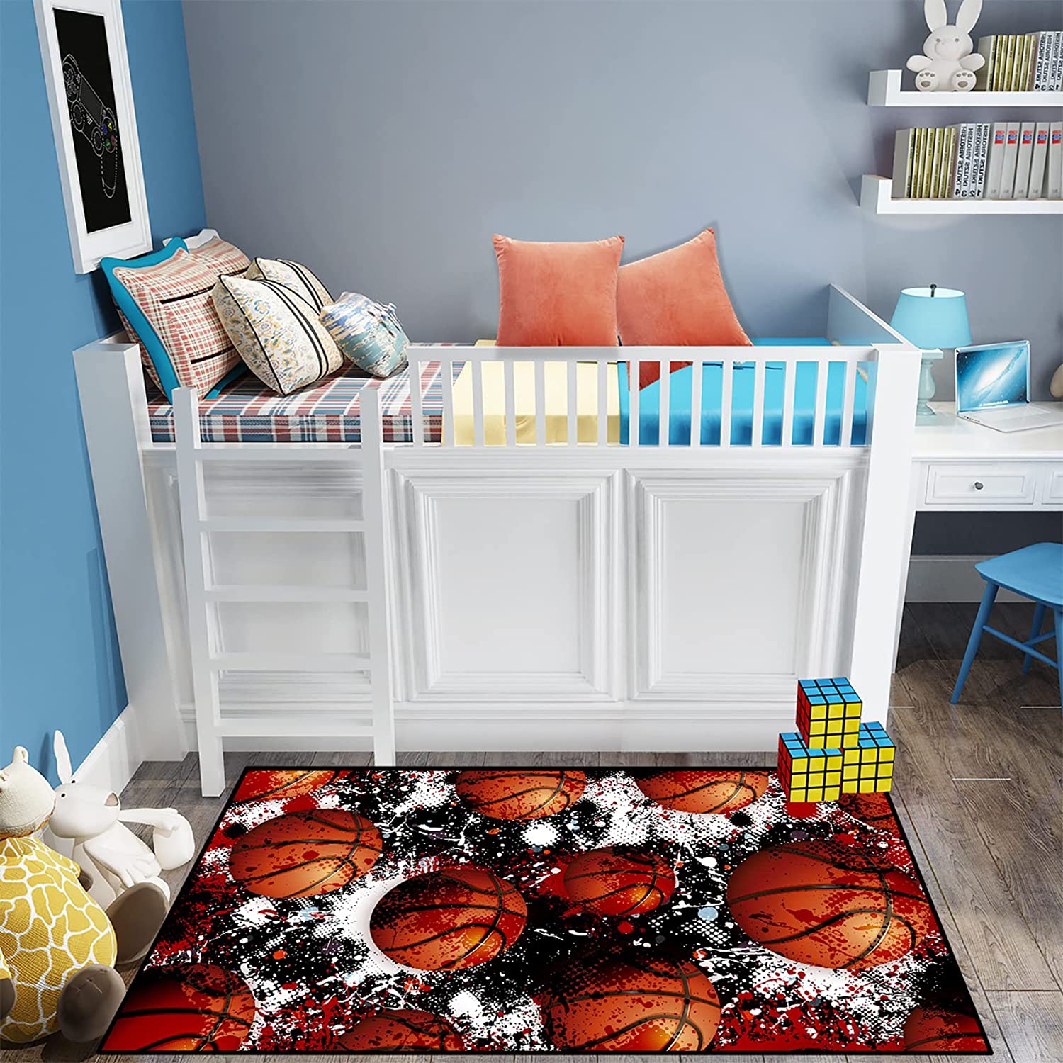 3D Basketball Print Court Sport Area Rug for Boys Bedroom - Cool Basketball Room Decor with Customizable Text - Image 4