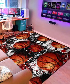 3D Basketball Print Court Sport Area Rug for Boys Bedroom - Unique Basketball Room Decor with Customizable Text
