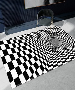 3D Bottomless Hole Optical Illusion Area Rug - Anti-Skid Black and White Floor Mat for Your Home