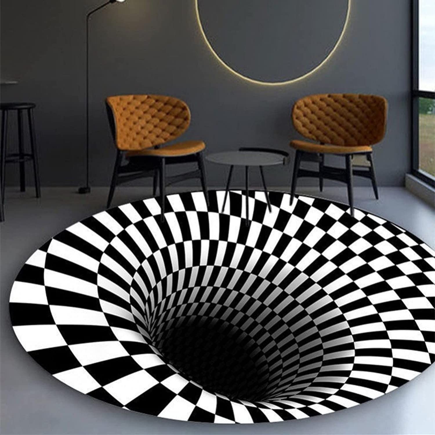 3D Bottomless Hole Optical Illusion Area Rug for Living or Dining Room - Anti-Skid Non-Woven Black and WhiteRug - Image 2