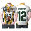 3D Designed Polo Shirt Packers Aaron Rodgers in White American Football Jersey for fans