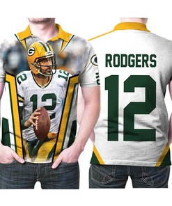 3D Designed Polo Shirt Packers Aaron Rodgers in White American Football Jersey for fans