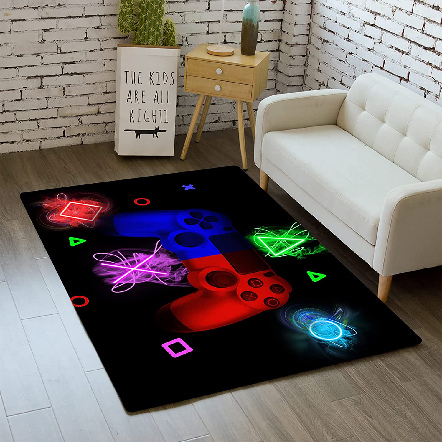 3D Gamepad Controller Boys Colorful Floor Rug for Gamer Area: Comfortable Game Area Rugs - Image 2