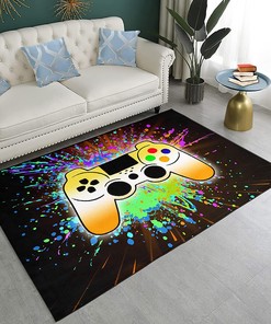 3D Gamepad Gamer Area Rugs for Men's Bedroom - Green Floor Mats for Game Play Room