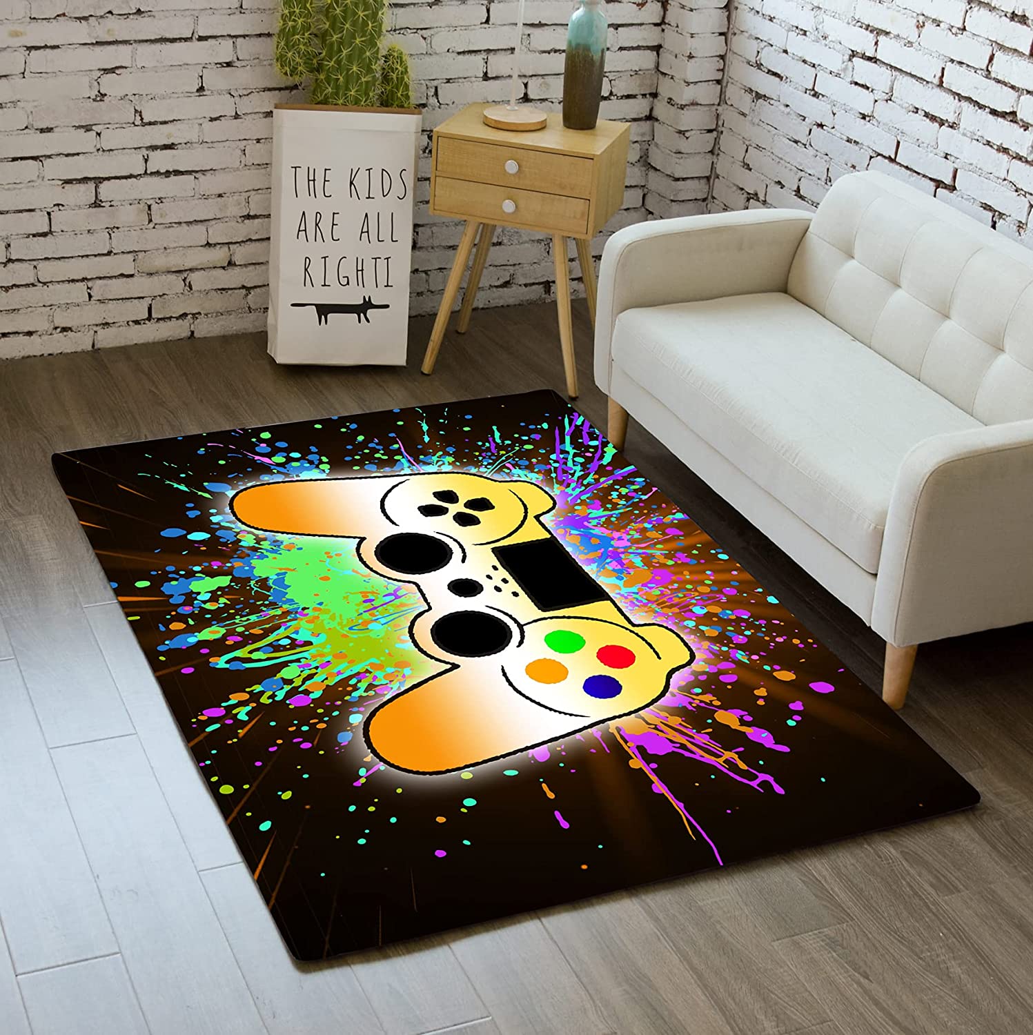 3D Gamepad Gamer Area Rugs for Men's Bedroom - Green Floor Mats for Game Play Room - Image 2
