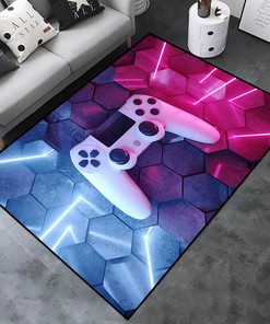 3D Gamer Gaming Pattern Area Rug with Non-Slip Game Controller Carpet for Living Room/Bedroom