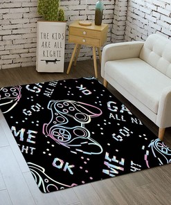 3D Gamer Rug with Controller Print for Boys' Bedroom Decor, Non-Slip Polyester Mat
