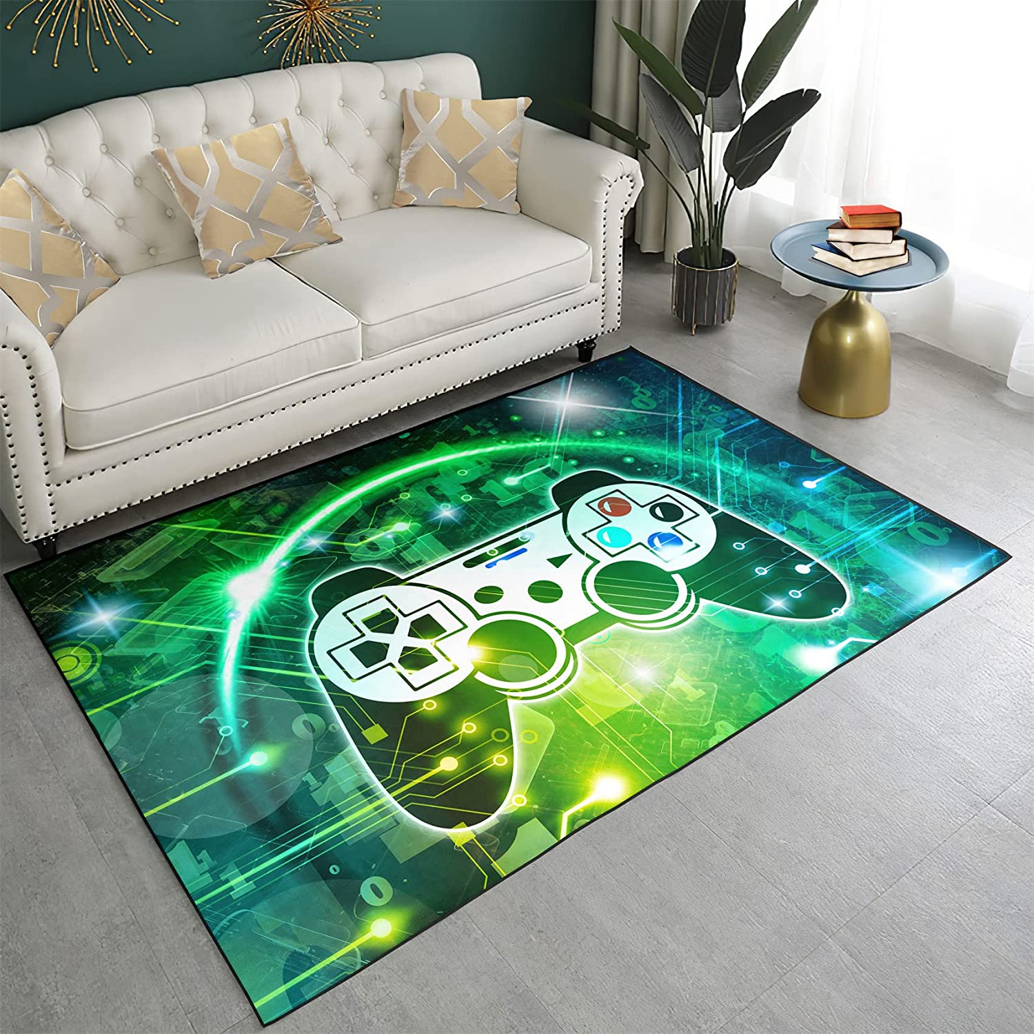 3D Green Gamepad Rug - Games Controller Area Rugs for Play Home Gaming Room Decor Living Room Mat Gamer Bedroom Carpets