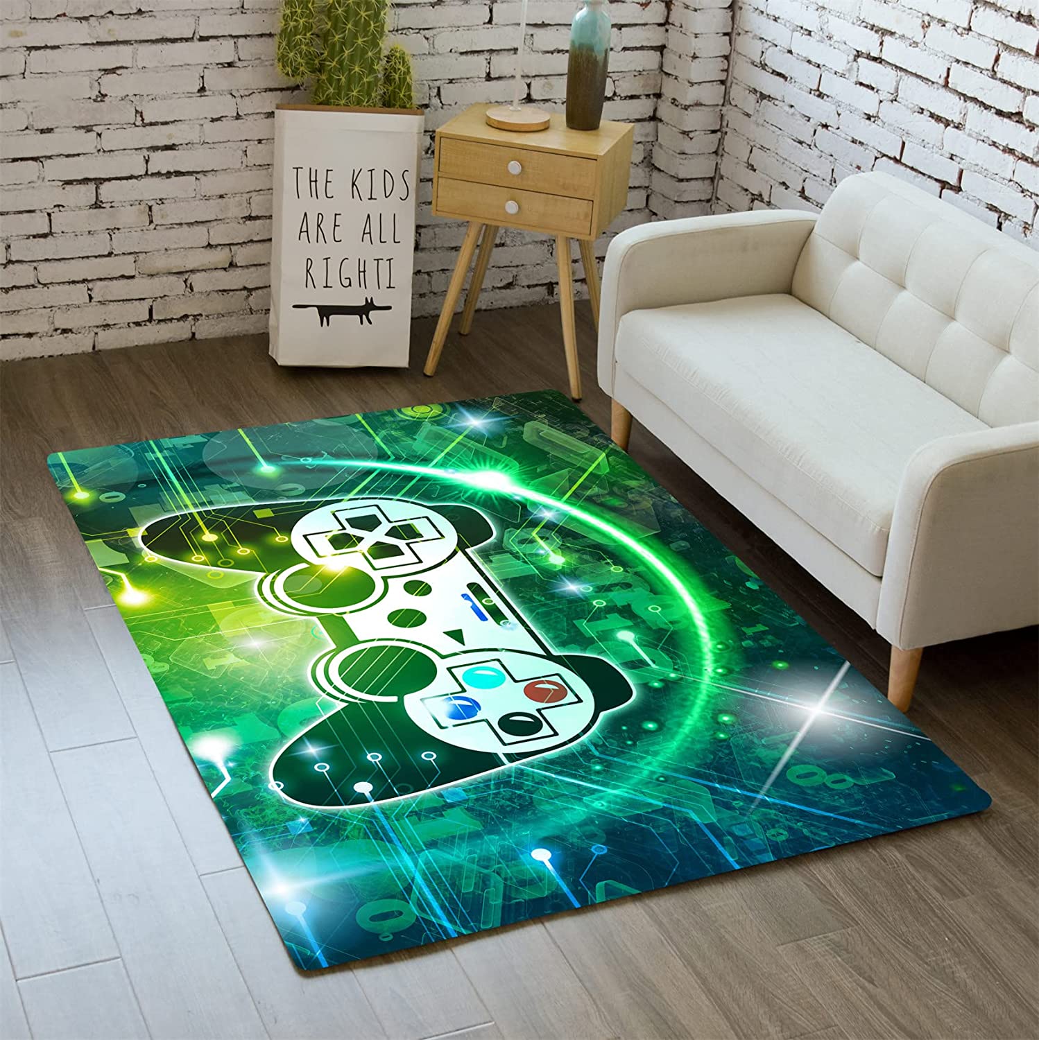 3D Green Gamepad Rug - Games Controller Area Rugs for Play Home Gaming Room Decor Living Room Mat Gamer Bedroom Carpets - Image 2