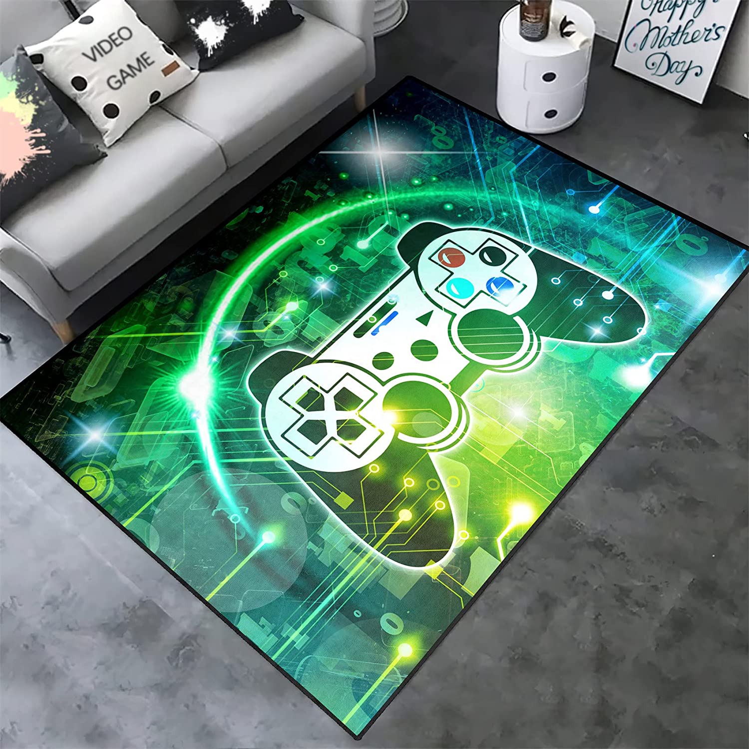 3D Green Gamepad Rug - Games Controller Area Rugs for Play Home Gaming Room Decor Living Room Mat Gamer Bedroom Carpets - Image 3