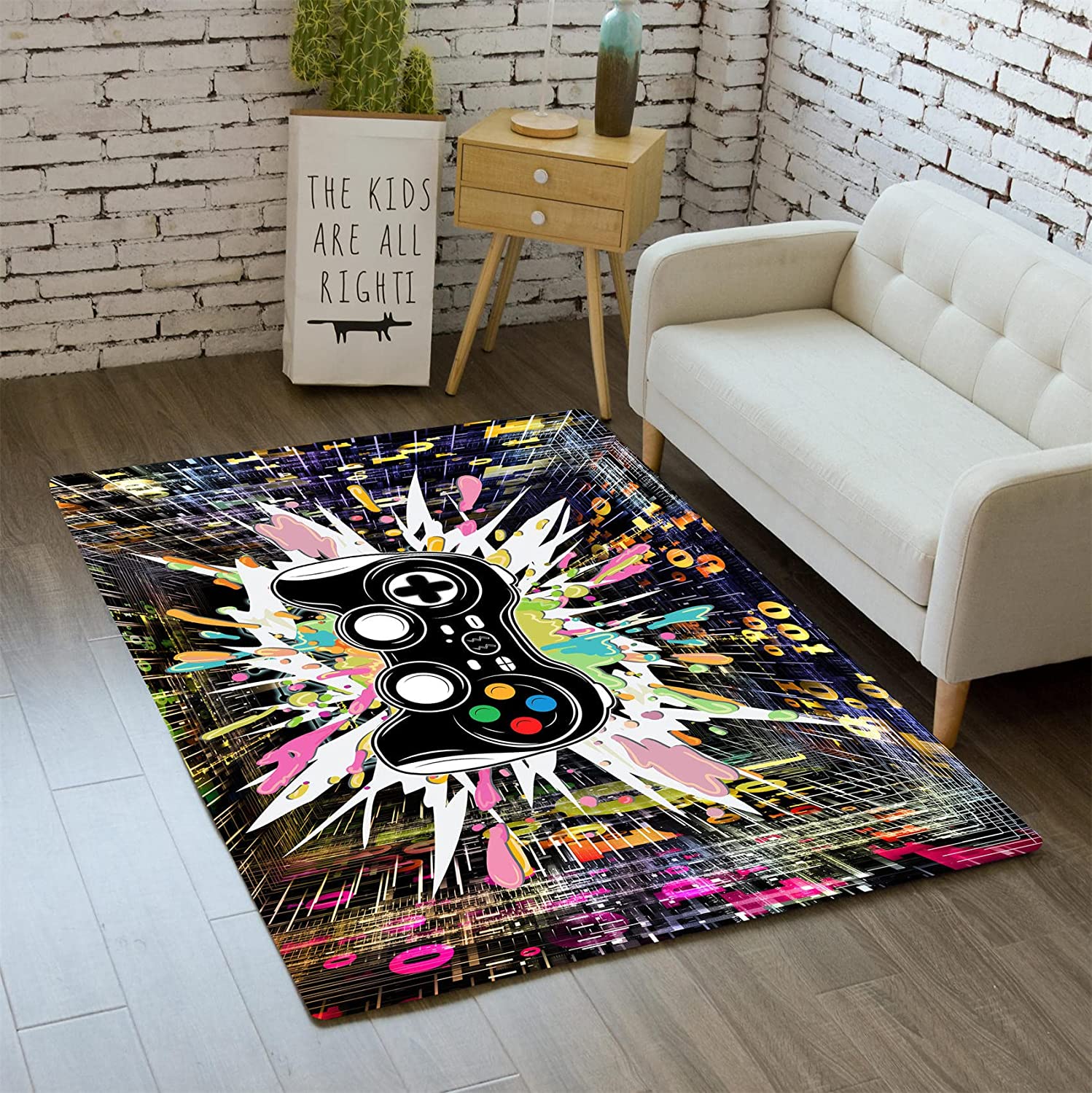 3D Printed Black Gamepad Area Rugs - Video Game Controller Digital Space Crystal Floor Mat Door Mats - Image 2