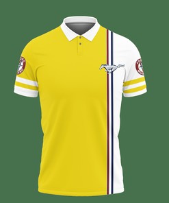 3D Printed Ford Mustang PVT-VA Polo Shirt (Yellow) with Breathable Fabric