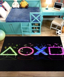 3D Printed Gamer Area Carpet with Black Gamepad Print for Boys Bedroom or Living Room