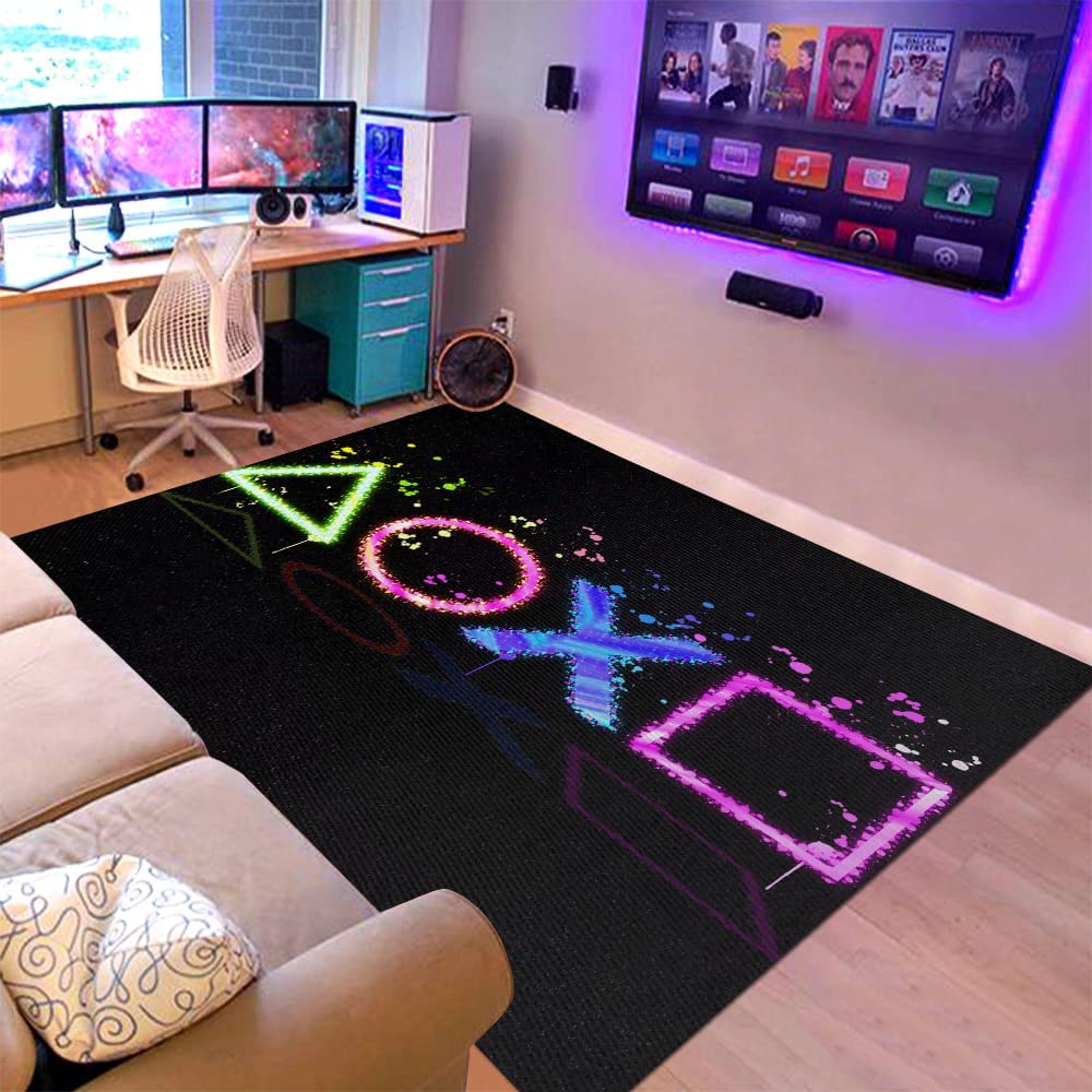 3D Printed Gamer Area Carpet with Black Gamepad Print for Boys Bedroom or Living Room - Image 2