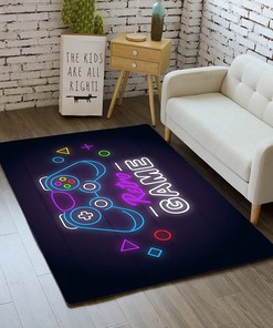 3D Printed Gamer T-Shirt Area Rug for Boys' Playroom: Non-Slip Floor Decor Mat with Gamepad and Controller Design