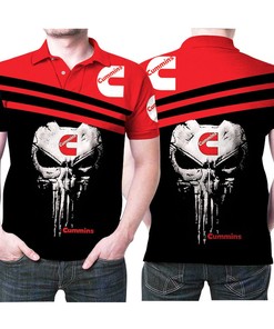 3D Printed Punisher Skull Head Cummins Logo Polo Shirt with Breathable Fabric and All Over Print