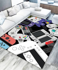 3D Video Game Carpet - Gamepad and Controller Pattern Non-Slip Area Rug for Living or Bedroom Home Decor for Gamer Room