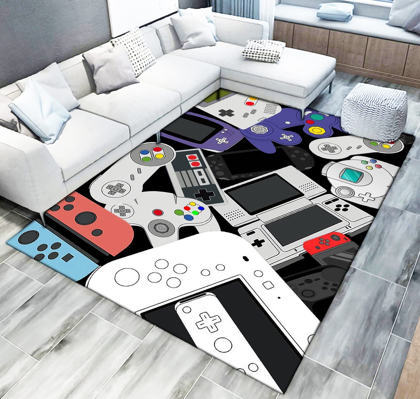 3D Video Game Carpet - Gamepad and Controller Pattern Non-Slip Area Rug for Living or Bedroom Home Decor for Gamer Room
