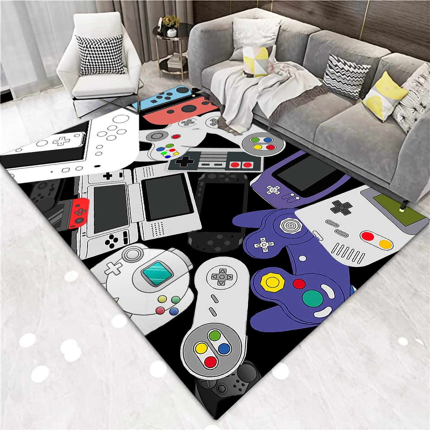 3D Video Game Carpet - Gamepad and Controller Pattern Non-Slip Area Rug for Living or Bedroom Home Decor for Gamer Room - Image 2