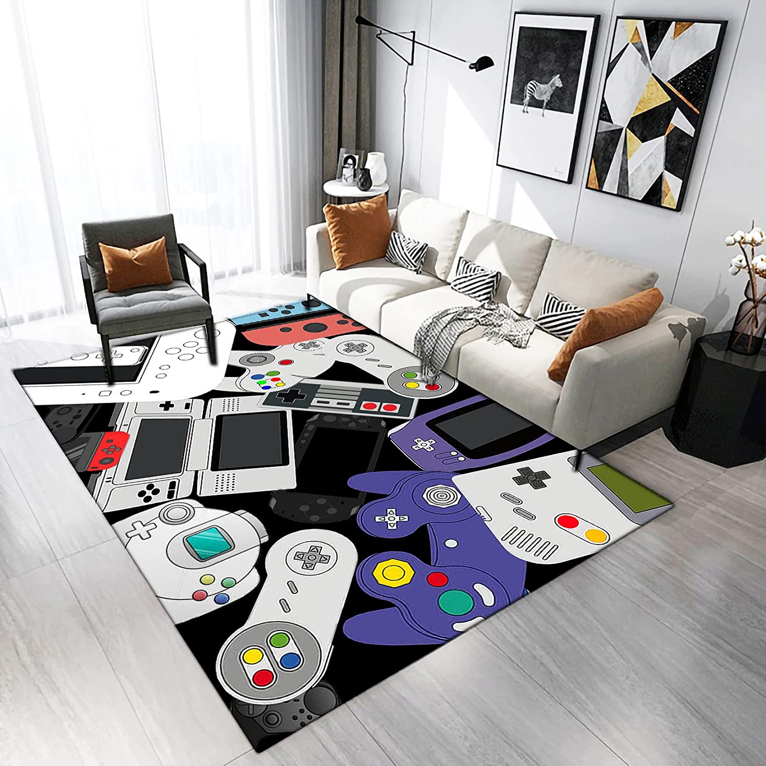 3D Video Game Carpet - Gamepad and Controller Pattern Non-Slip Area Rug for Living or Bedroom Home Decor for Gamer Room - Image 3