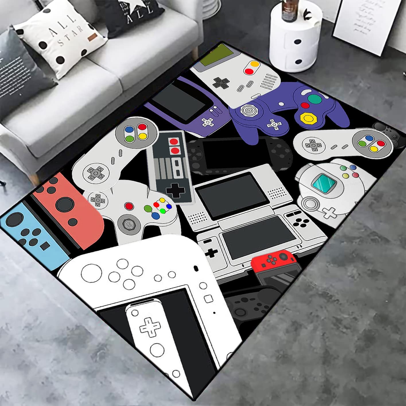 3D Video Game Carpet - Gamepad and Controller Pattern Non-Slip Area Rug for Living or Bedroom Home Decor for Gamer Room - Image 4