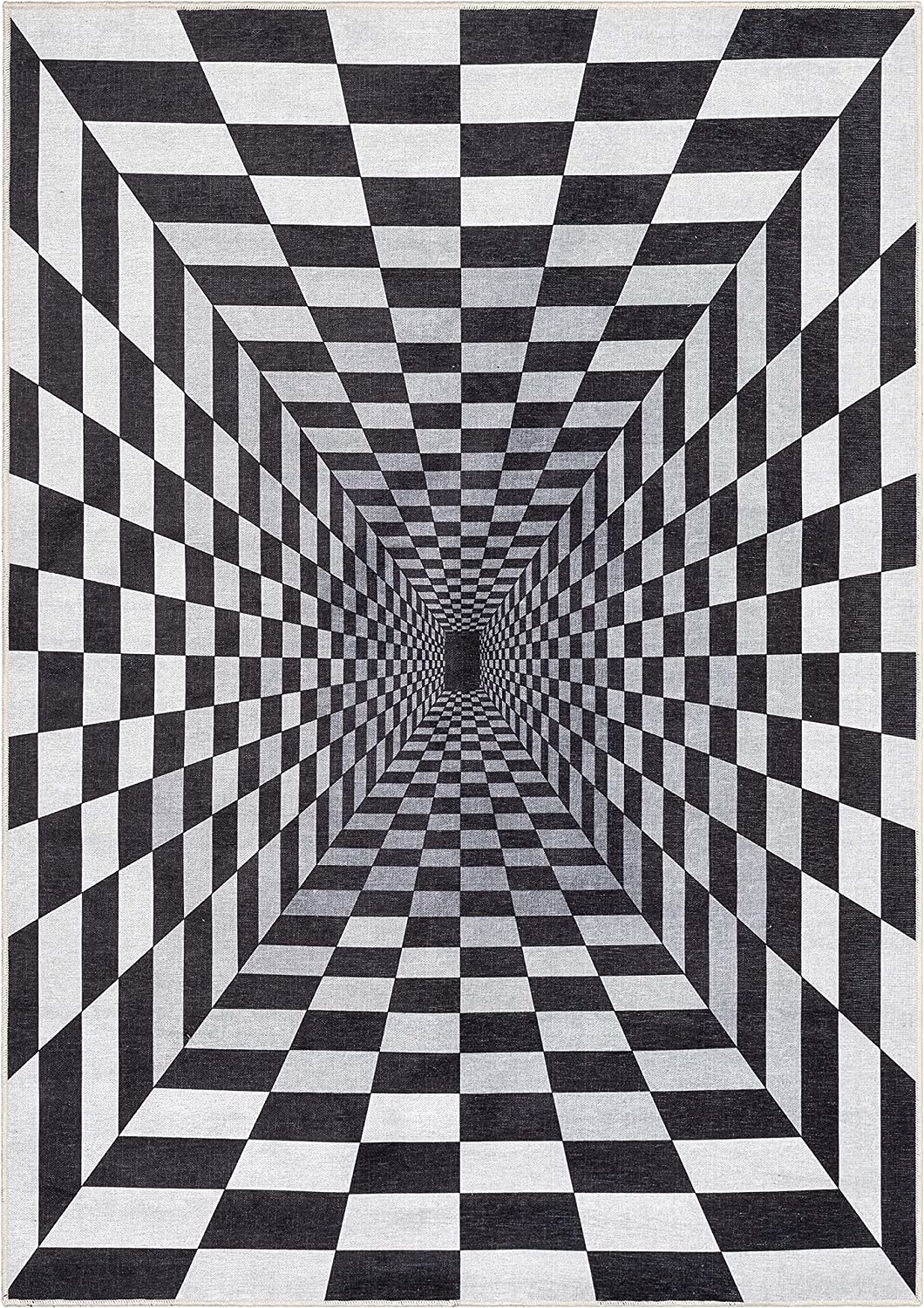 3D Vortex Optical Illusion Bottomless Hole Area Rug - Black and White Design for Bold Home Decor